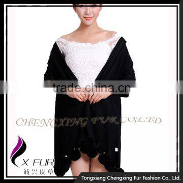 CX-B-P-42C Rabbit Fur Pom 2016 New Design Cashmere Shawl