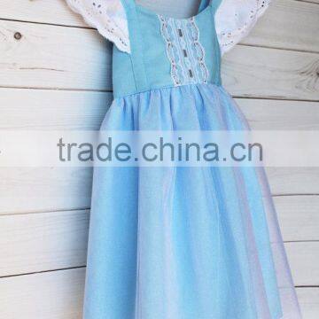 New Arrival Baby Clothes Wholesale Hot Sale Cotton Cheap 2017 Blue Children's Boutique Fashion Girls Short Frocks Dress photo-2