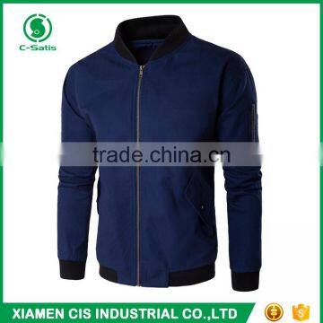 High Quality European Style 100% Polyester Windproof Zippered Plain Bomber Jacket for Men photo-2