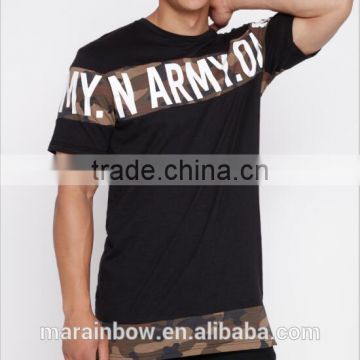 Hot Sale Army T Shirt Camo Panel Longline T Shirt Fashion Street wear 95% Cotton 5% Spandex Custom Men's T Shirt