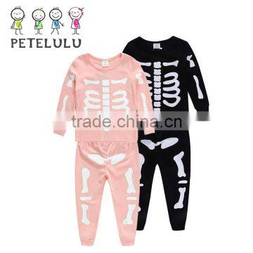 Children Boys Pajamas Breathable Cotton With Bulges Foaming Printing Bones Trendy Clothing