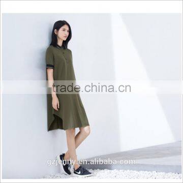 New Season Women Cotton Army Green Short Sleeve Shirt Dress Polo Dress photo-2