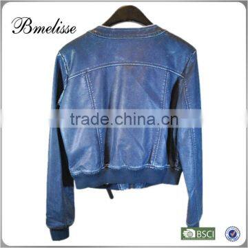 2014-2015 New Arrival Stylish Lady Sky Blue Fashion pu Jacket Jeans Color Leather Jacket photo-2