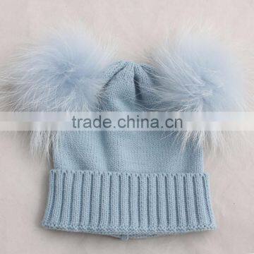 Myfur Wholesale Children's Fall Winter Hat Striped Wool Hat Knitted Baby Beanie Hat With Fur Ball