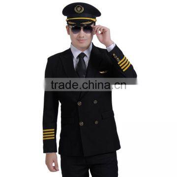 China Black Airline Work Uniform Custom Made Men Airlines Pilot Uniform