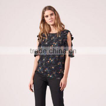 2017 BEST STYLE Women Simple Floral Print Bare Shoulder Blouse photo-4