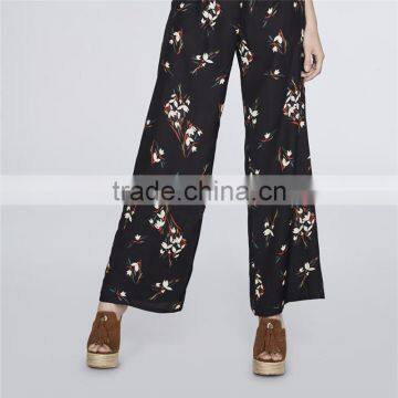 Chic Ropa Mujer Floral Wide Legs Shape Print Black Dressy Pants Outfits photo-2