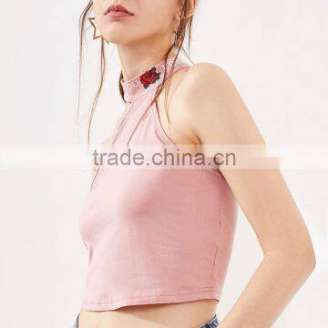 New Rose Designed Tank Top, Women Sexy Pink Top photo-6