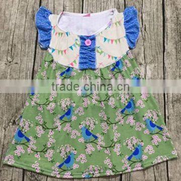 2017 Factory provide best price baby clothes 3-5 year old girl dress print colorful flags ruffle sleeve maxi dress for baby