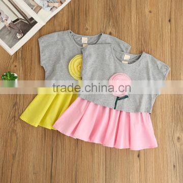 Wholesale summer cotton printing sleeveless girls baby swing top set