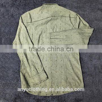 Denim Blue Men's Double Pockets Printed Jean Shirts photo-2