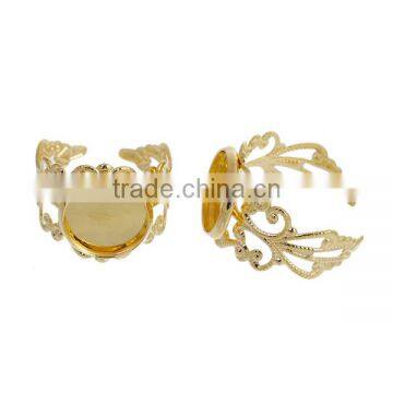 Copper Adjustable Rings Round Gold Plated Pattern Hollow 16.5mm photo-3