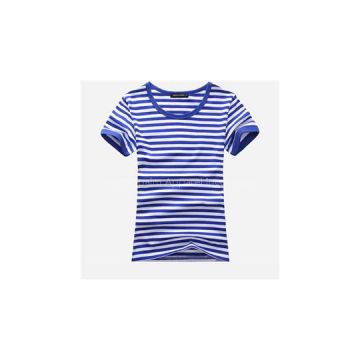 100% Cotton Short Sleeve Striped Yarn Dyed T Shirt For Women