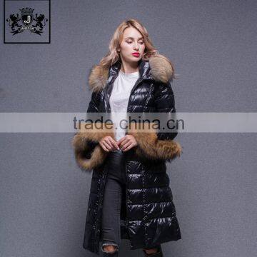 High beautiful design fashion pattern goose down jacket women with big fur collar and cuff