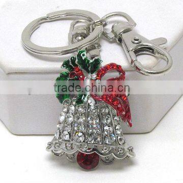 Silvertone/Clear&Red Crystal/Green Epoxy/Metal Bell/High Plating/Key Ring&Chain