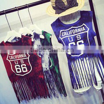 Custom Ladies Sleeveless Sports Wear Sexy Tank Tops Clubwear For Women Tassels For Garments photo-3