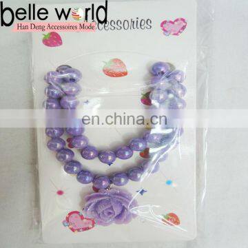 Purple Plastic Pearl Girls Rose Necklace For Kids