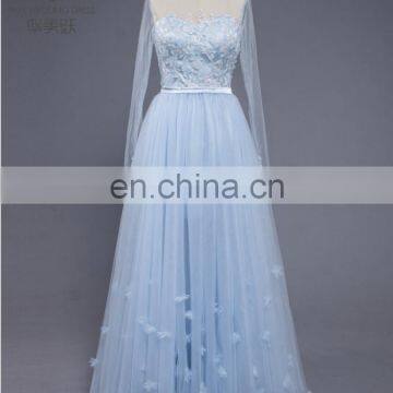 Cheap And High Quality ZZ-P007 A-Line Long Sleeve Tulle Neck Handmade Flower Prom Dress