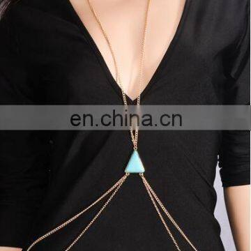 Sexy Beach Cross Bikini Body Belly Waist Chain Triangle Turquoise Tassel Necklace photo-2