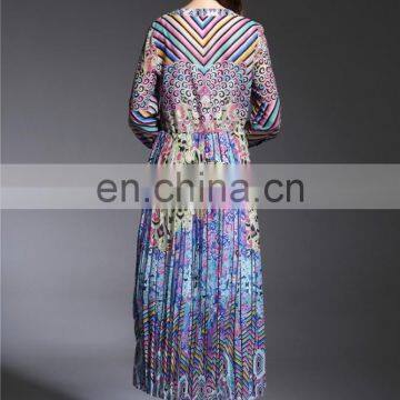 High Qualtiy Fashion Colorful Digital Printed 100% Silk Chiffon Long Sleeves Ladiyes Round Neck Maxi Dress photo-4