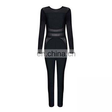 2016 Sexy Black Gauze Jumpsuits Long Sleeve Bandgae Jumpsuits Through Jumpsuits photo-5