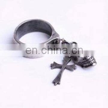 Gothic dark silver ring with skull and cross charm
