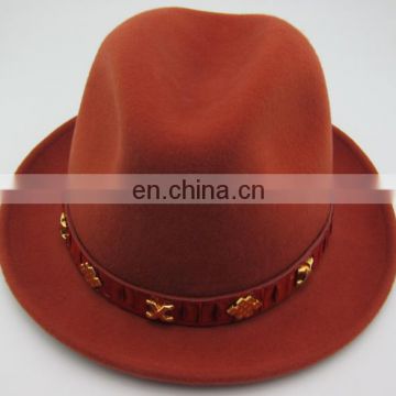 Orange fedora hat with PU trim