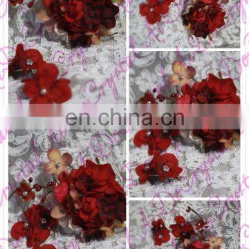 Aidocrystal Red Wedding Hairpiece Hair Flower Bridal Hair Clip Handmade Rhinestone Headpiece Hair Accessories photo-3