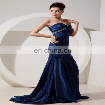 Custom Made Elegant Deep Blue Sweetheart Sleeveless Floor Length Beaded Ruched Mother Of The Bride Dress photo-2