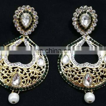 Green Heart-In- Drop Beautiful Collection Gold Plated Cubic Zerconia Party Wear Earrings Set in Color