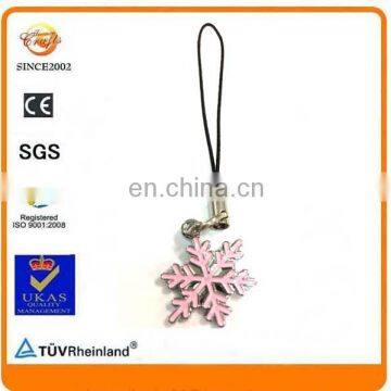 snowflake shape design metal parts enamel phone strap