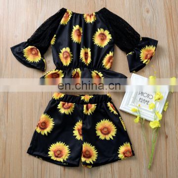 Wholesale baby suit half lace sleeve with shorts Soft Baby Girl summer suit flower pattern