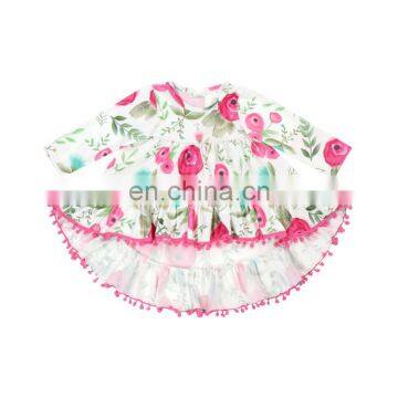 Girls Floral Pom Pom Milk Silk Dresses One Piece Dress New Baby Girls Dress Designs