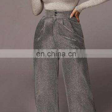 LAITE TR2016 Women Fashion Small Square Sequins Pants Ladies High Waist Bright Broad Foot Sexy Trousers Women Trousers photo-4