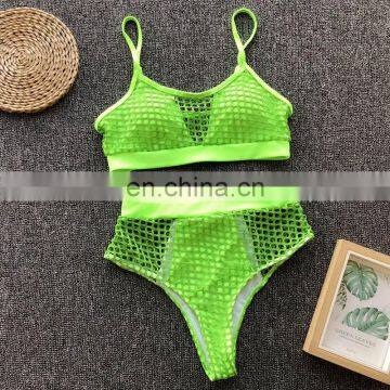 Swimwear Women 2019 Mermaid Swimsuit Halter Push Up Summer Neon Green Fishing Net Mesh Biquini Thong Bikini Maillot de Bain