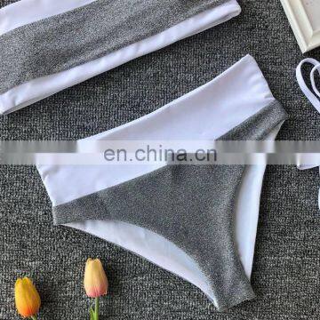 2019 Sexy Solid Glitter Two Piece Swimwear Women Bandeau Wrapping Push Up Swimsuit Mujer Off Shoulder New Padded Bikini