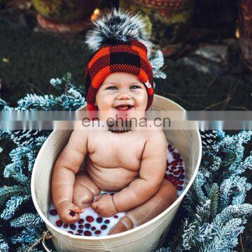 Cowinner Xmas Plaid Knit Matching Hats For Mom And Baby Christmas Buffalo Knit Warm Beanies Hat With Pom Pom Ball photo-6
