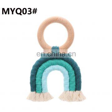 Ins Hot Sale Rainbow Teether Toy Wood Teething Ring For Baby photo-4