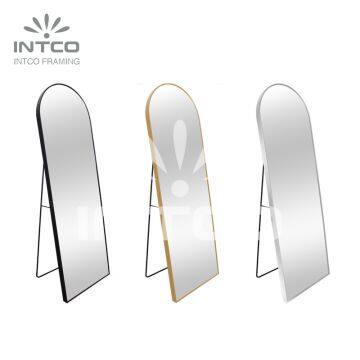 Современное полноразмерное зеркало с дугообразным верхом и подставкой, полноразмерное зеркало в раме, полноразмерное зеркало в алюминиевой раме photo-3