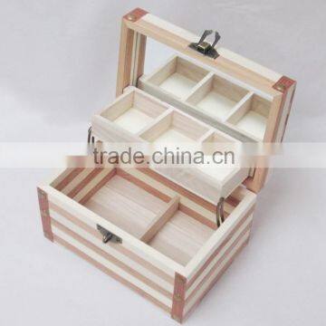 Double Layers Patchwork Solid Wood Storage Box With Mirror
