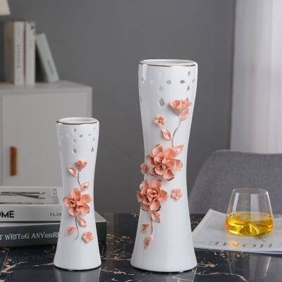 Large White Hand Made Artificial Flower European Style Simple Ceramic Vase For Bedroom