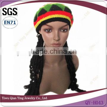 Funny woolen yarn hats with synthetic hair attached