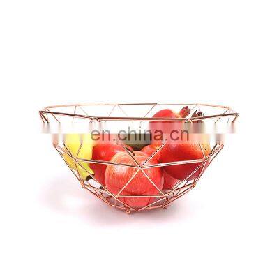 Fruit Basket Bowl Storage Tray Container Kitchen Round Iron Wire Gold Metal Fruit Basket photo-3