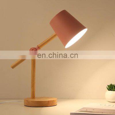 Black White Pink Color Table Lights Creative Wood Study Table Lamp for Kids