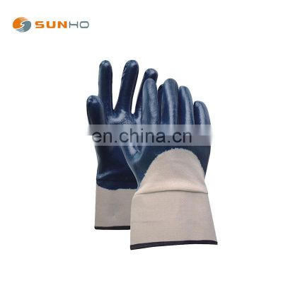 Sunnyhope work gloves safety Blue nitrile coated.high quality Smooth finished. jersey liner,back open gloves