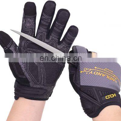 HANDLANDY Flexible Safety Work Mesh Design Synthetic Palm Cut Resistance Touch Screen Black Mechanic Gloves For Men