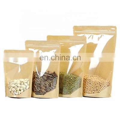 Custom Kraft Bag Bolsa De Papel Kraft Con Ventana Transparente Sealable Stand Up Brown Kraft Paper Packaging With Window