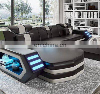 2021 Multi-functional Living Room Sofa Set Furniture Top Grain Leather Sectional Sofa With LED Light photo-2