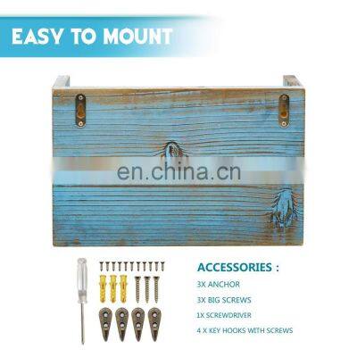 Wall Mount Mail Holder Wood Rustic Key Envelope Organizer With 4 Hooks for Entryway photo-5