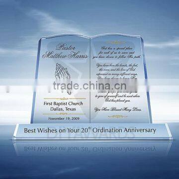 Laser Engraving Crystal Book Awards Book Plaque Glass Book Awards